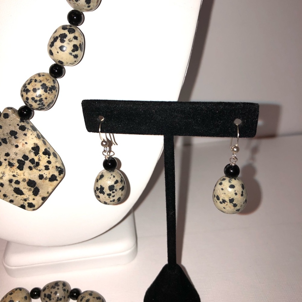 Jay King Spotted & Black Agate Neck/Ear/Bracelet - Picture 3 of 8